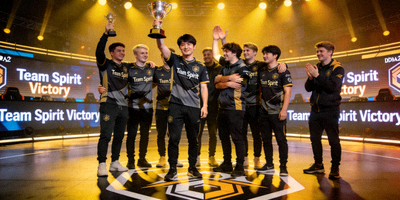 DOTA2明星选手Yatoro与Team Spirit队友庆祝胜利的合影